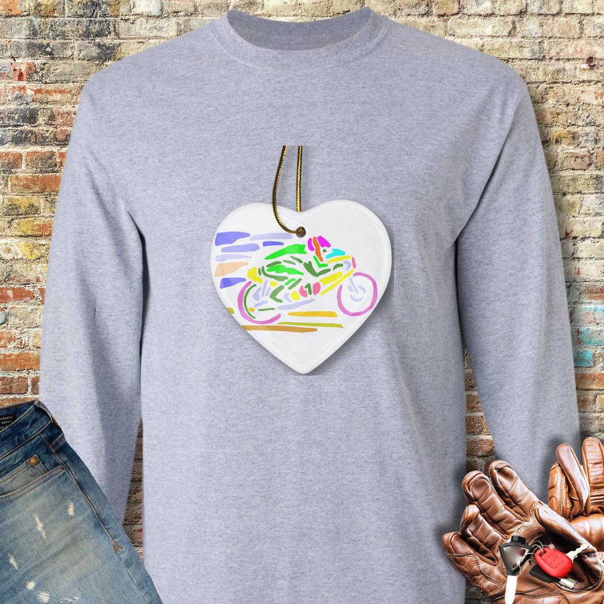 Road Race Necklace Long Sleeve T-Shirt - Sport Grey