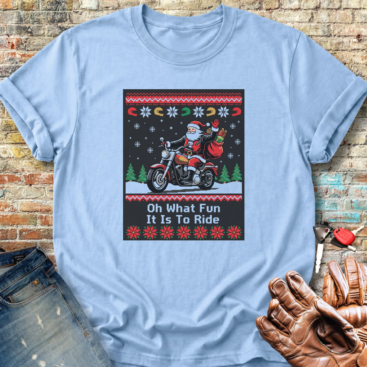 Santa Rides Tonight Classic T-Shirt - Light Blue