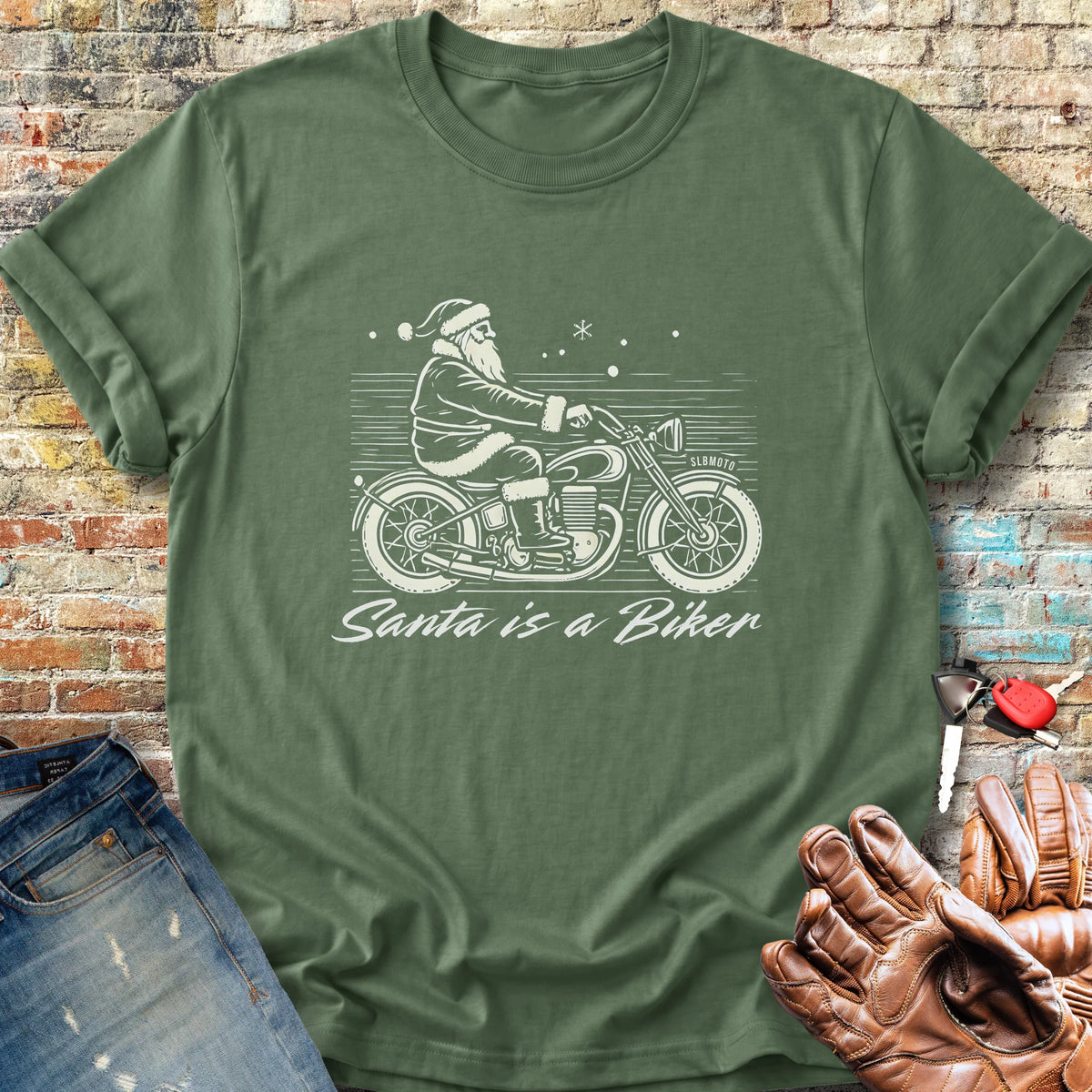 Santa Is A Biker Classic T-Shirt - Military Green
