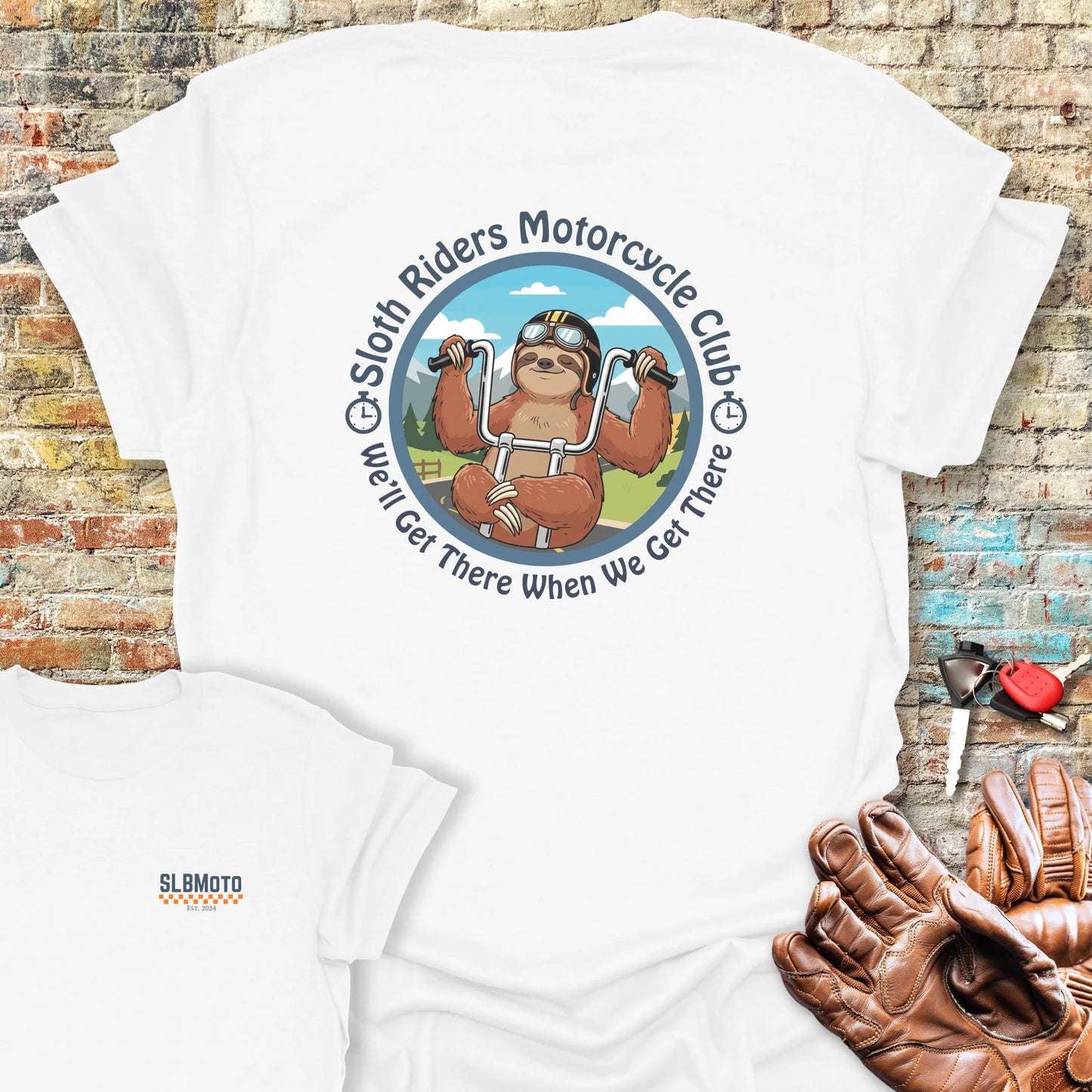 Sloth Riders Back Print T-Shirt - White