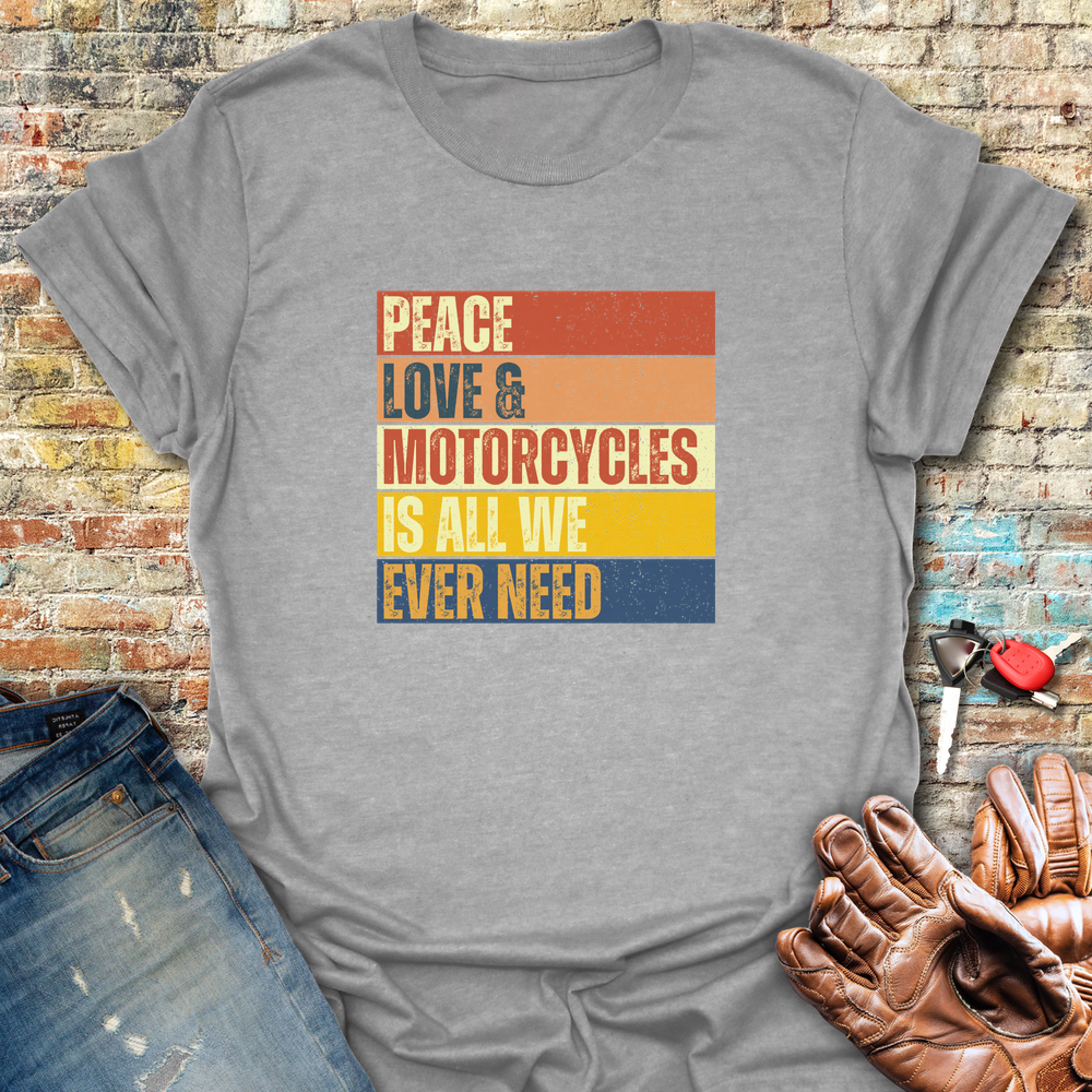 Peace Love Motorcycles Block T-Shirt - Sport Grey
