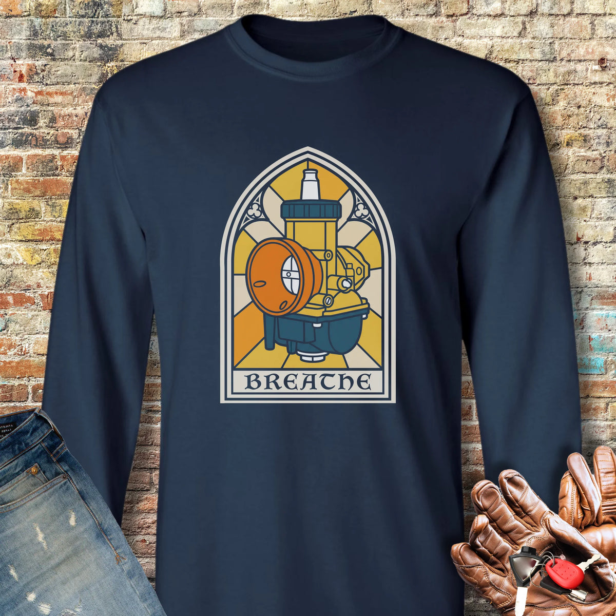 Stained Glass Carb Long Sleeve T-Shirt - Navy
