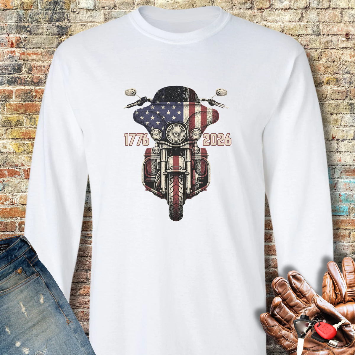 Stars & Stripes Ride Long Sleeve T-Shirt - White
