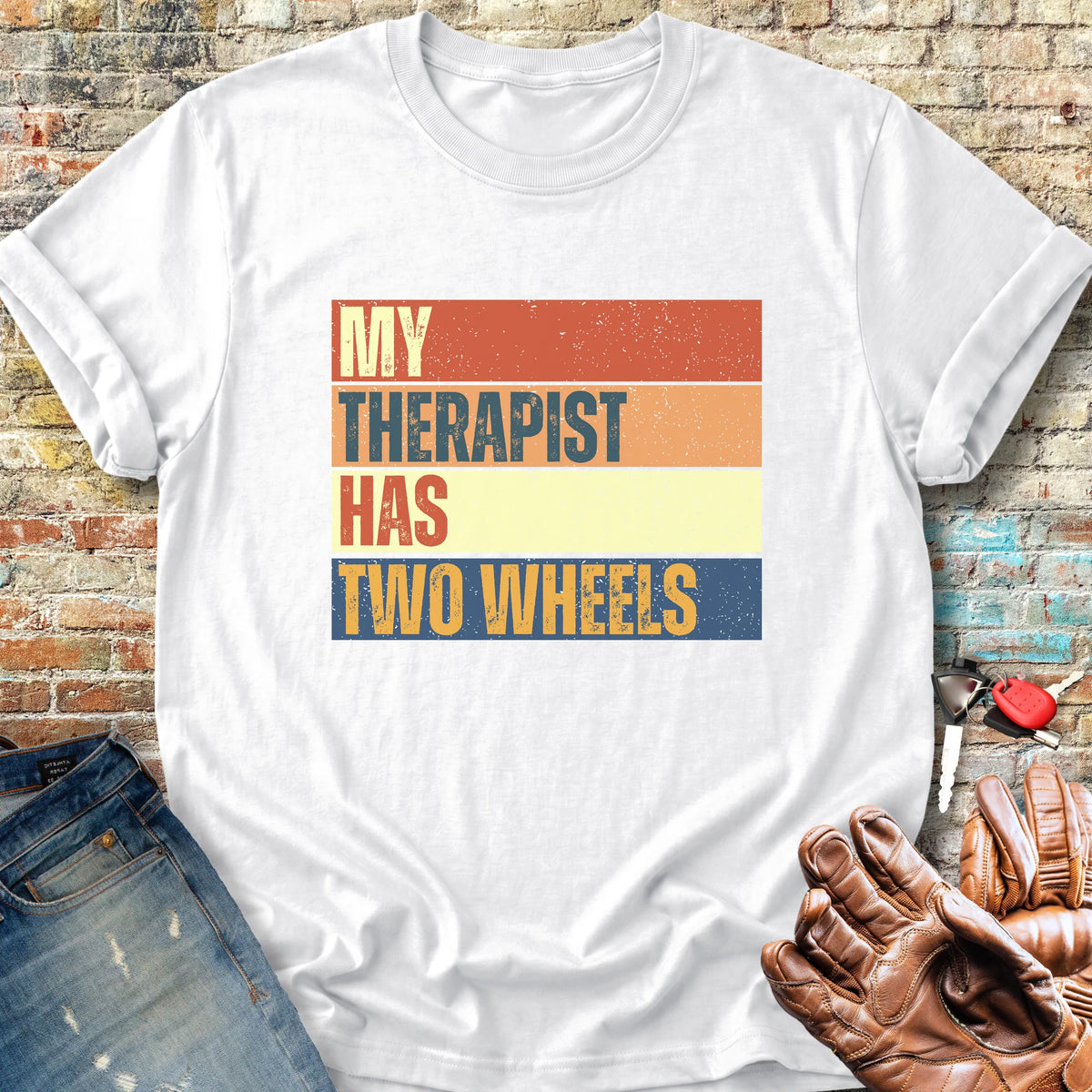 Two Wheel Therapist (Block) Classic T-Shirt - White