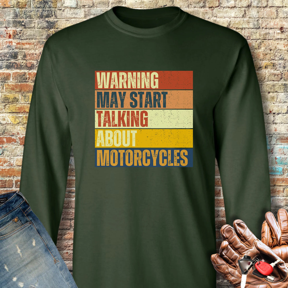 Warning (Block) Long Sleeve T-Shirt - Forest Green