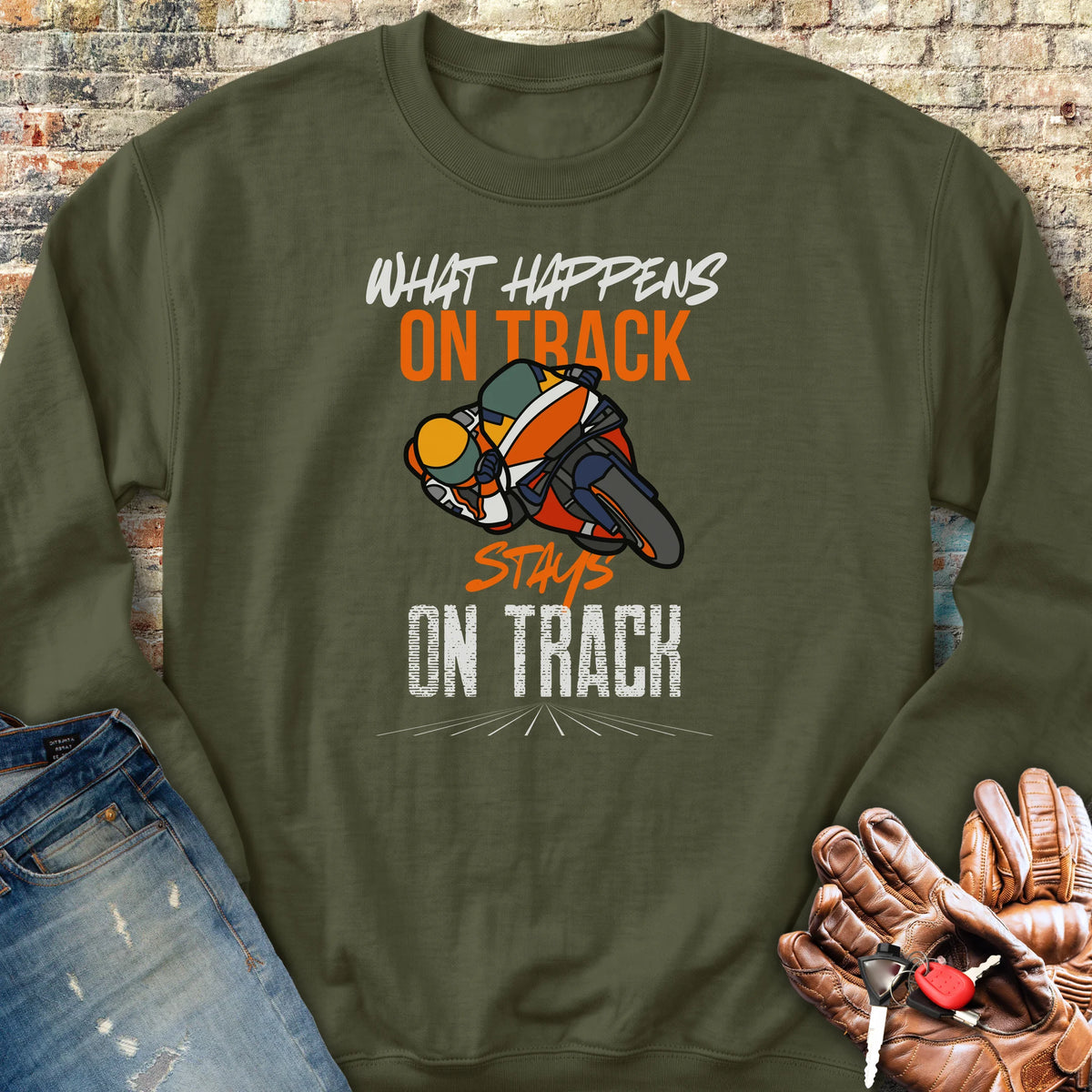 What Happens On Track (Honda) Sweatshirt - Military Green