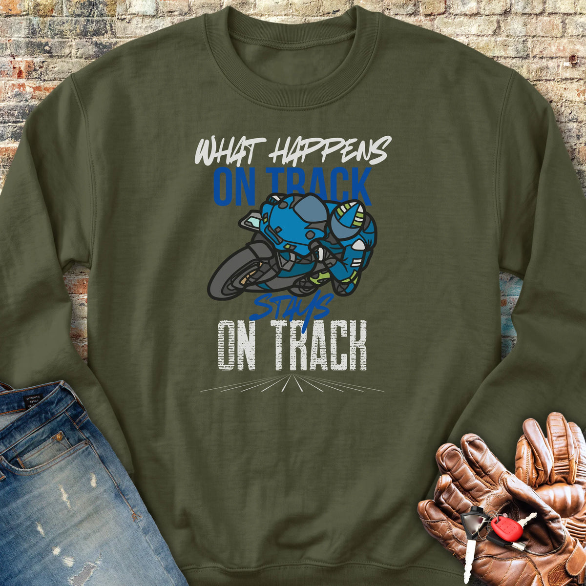What Happens On Track (Yamaha) Sweatshirt - Military Green