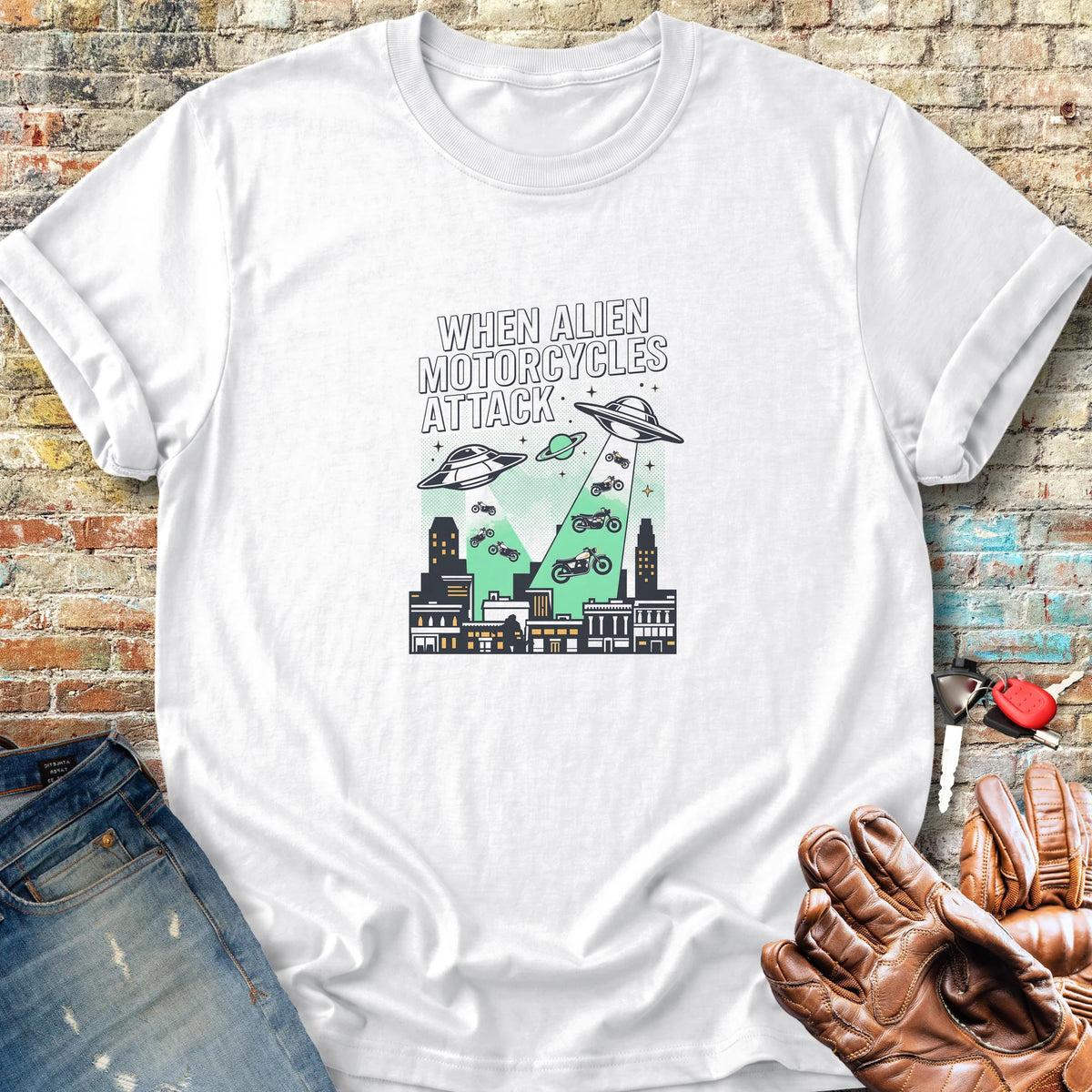 When Alien Motorcycles Attack Classic T-Shirt - White