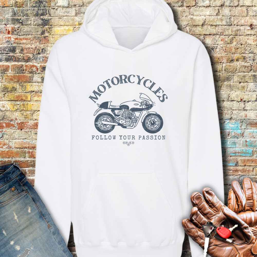 Follow Your Passion Classic Dark Hoodie - White