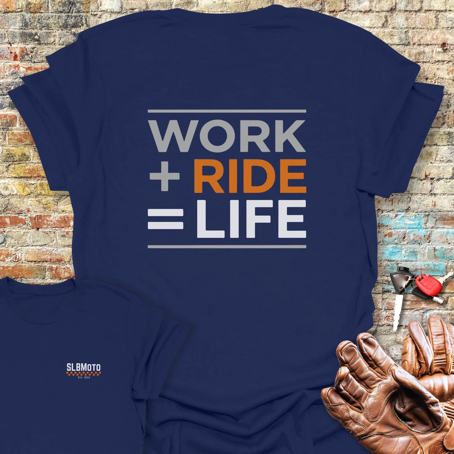 Work + Ride Back Print T-Shirt - Navy