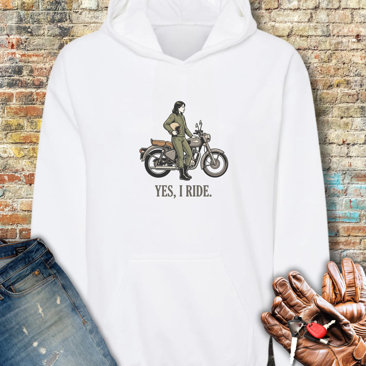 Yes I Ride Hoodie - White