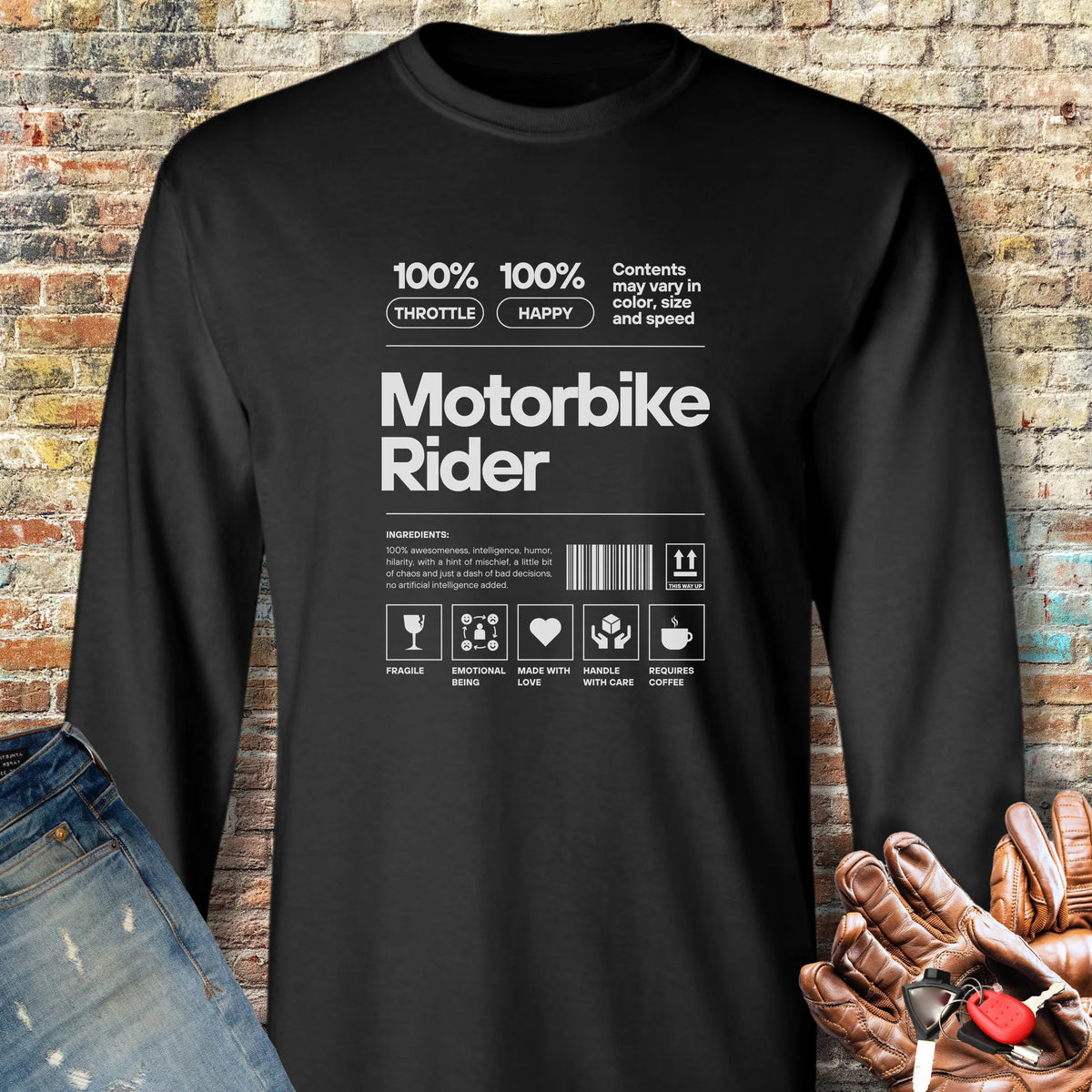 100% Motorbike Rider Long Sleeve T-Shirt - Black