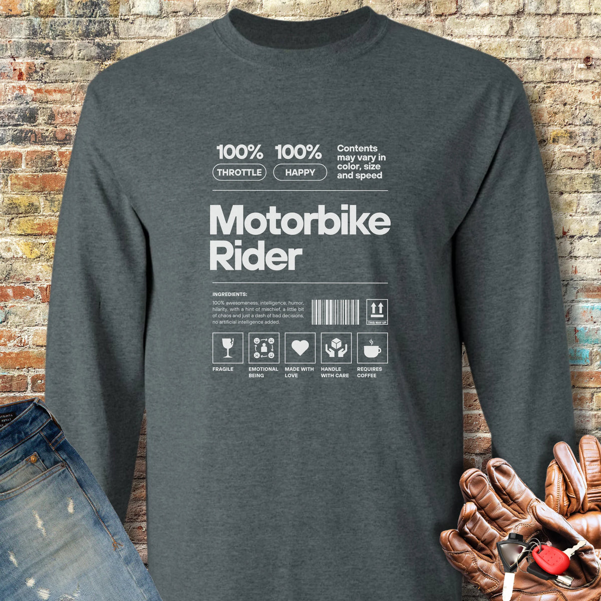 100% Motorbike Rider Long Sleeve T-Shirt - Dark Heather
