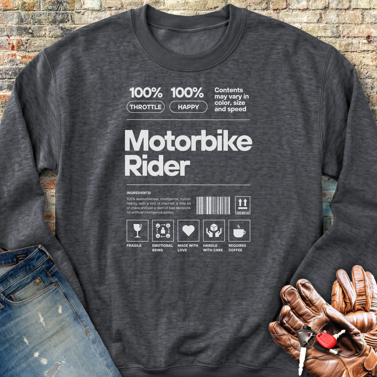100% Motorbike Rider Sweatshirt - Dark Heather