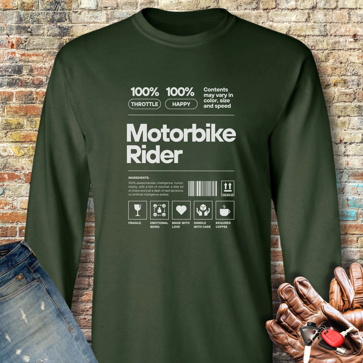 100% Motorbike Rider Long Sleeve T-Shirt - Forest Green