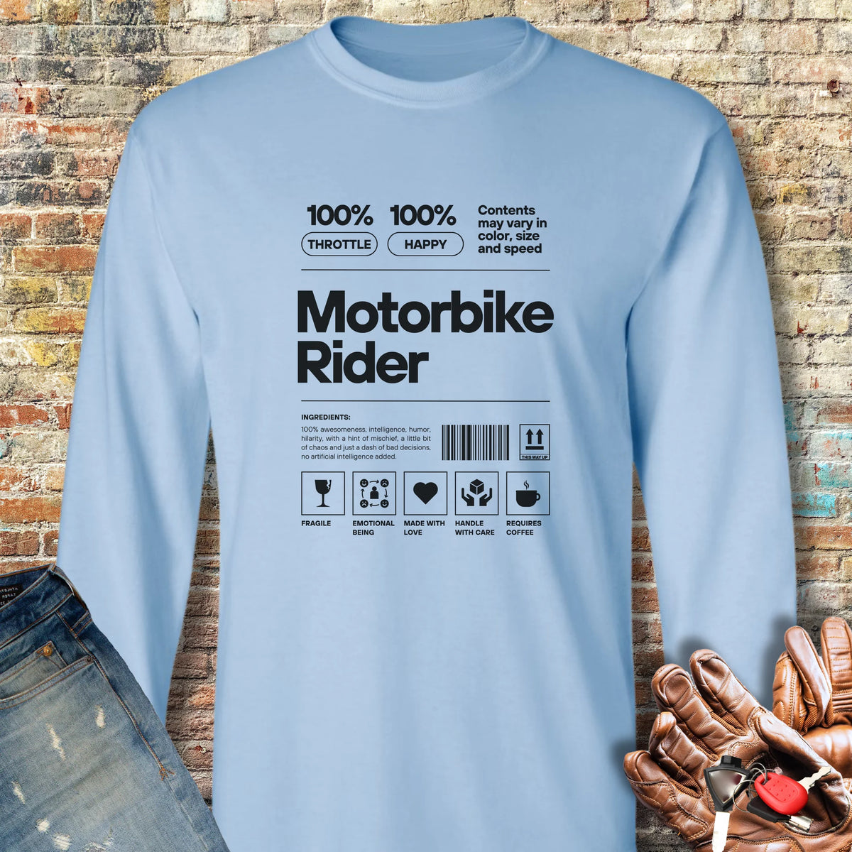 100% Motorbike Rider Long Sleeve T-Shirt - Light Blue