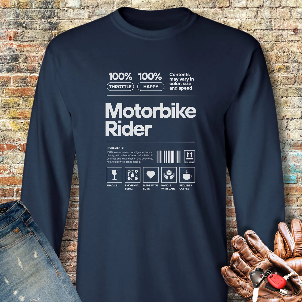 100% Motorbike Rider Long Sleeve T-Shirt - Navy