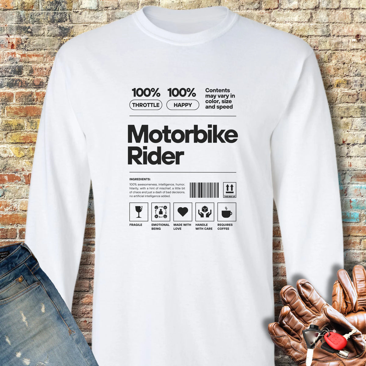 100% Motorbike Rider Long Sleeve T-Shirt - White