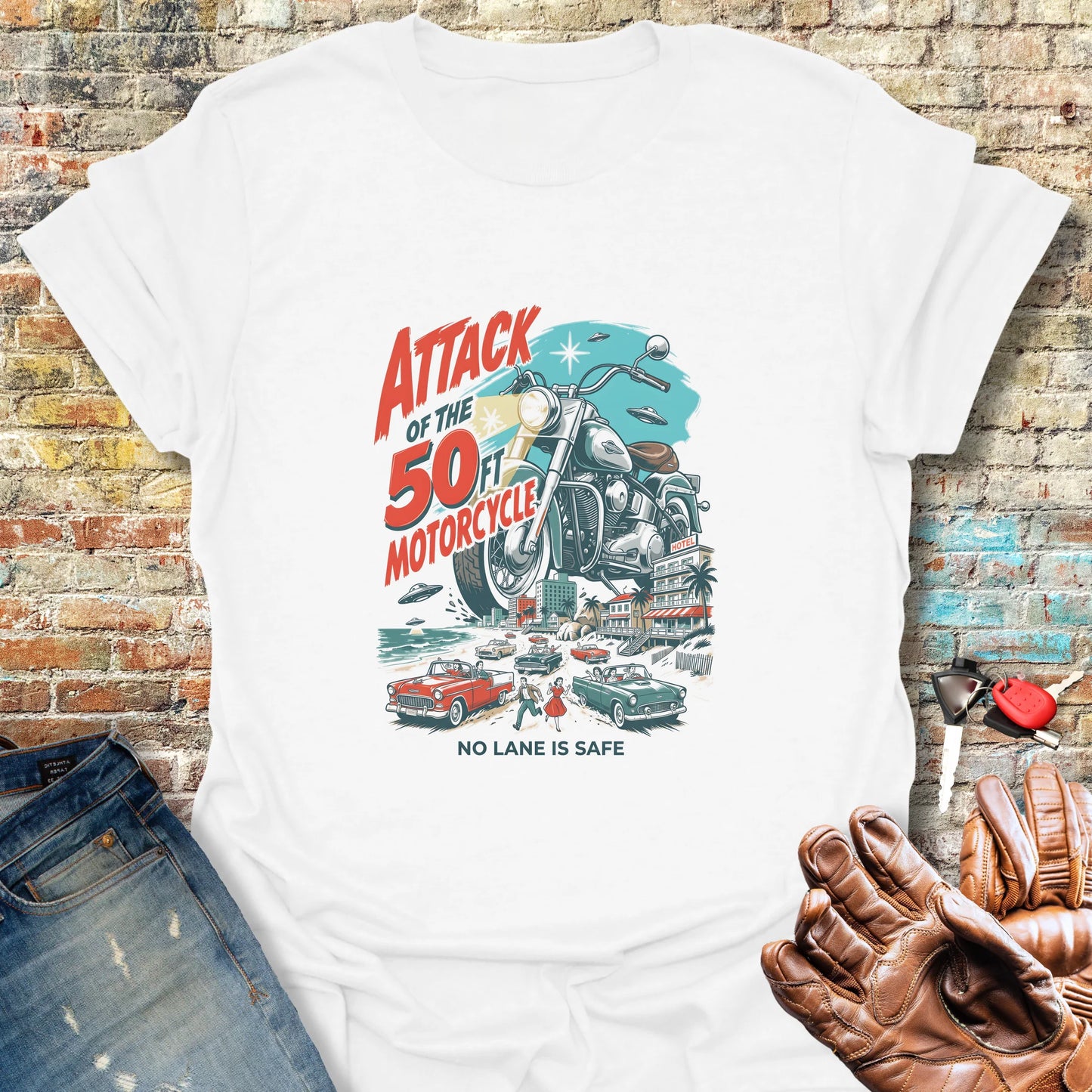 50ft Motorcycle T-Shirt - White