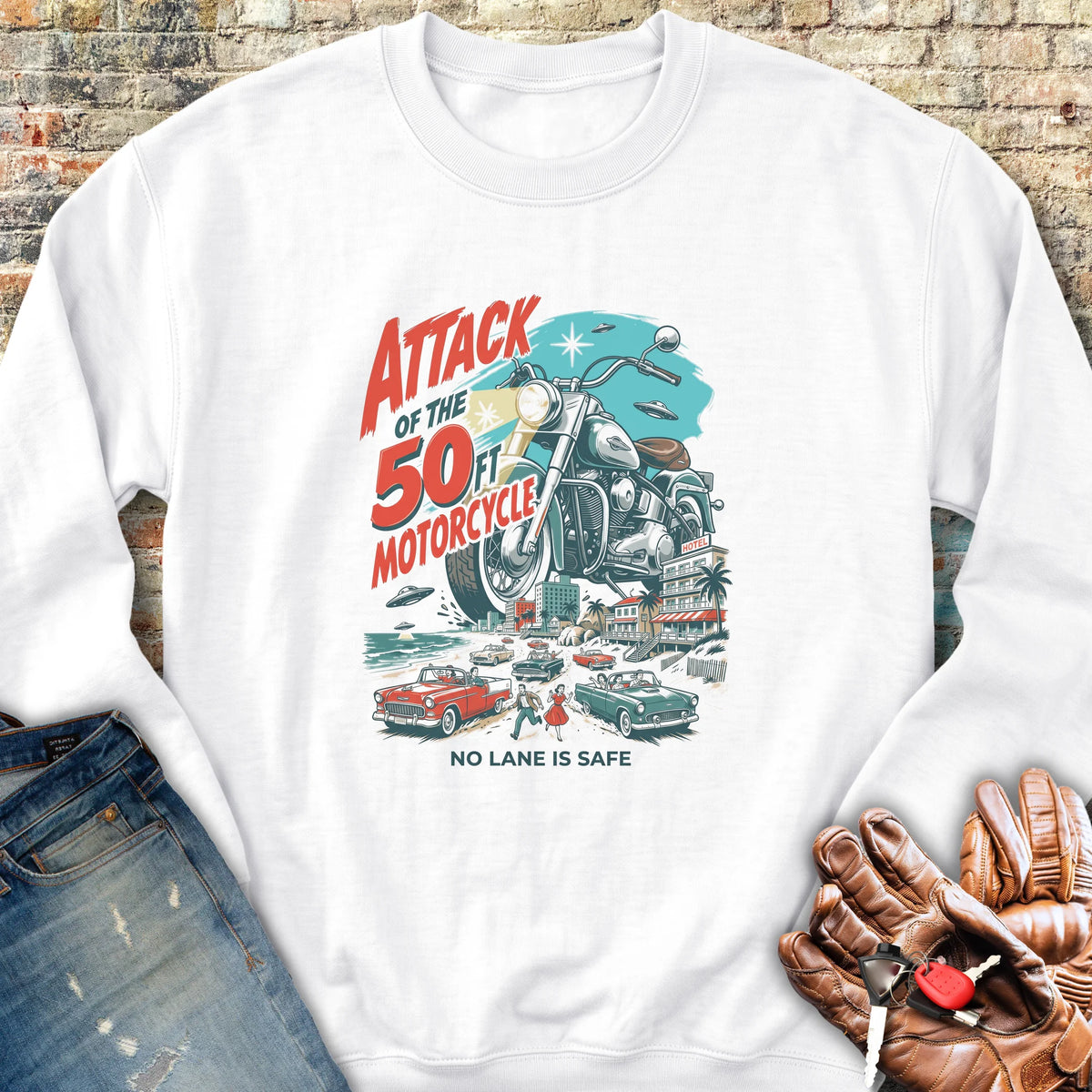 50ft Motorcycle Sweatshirt - White