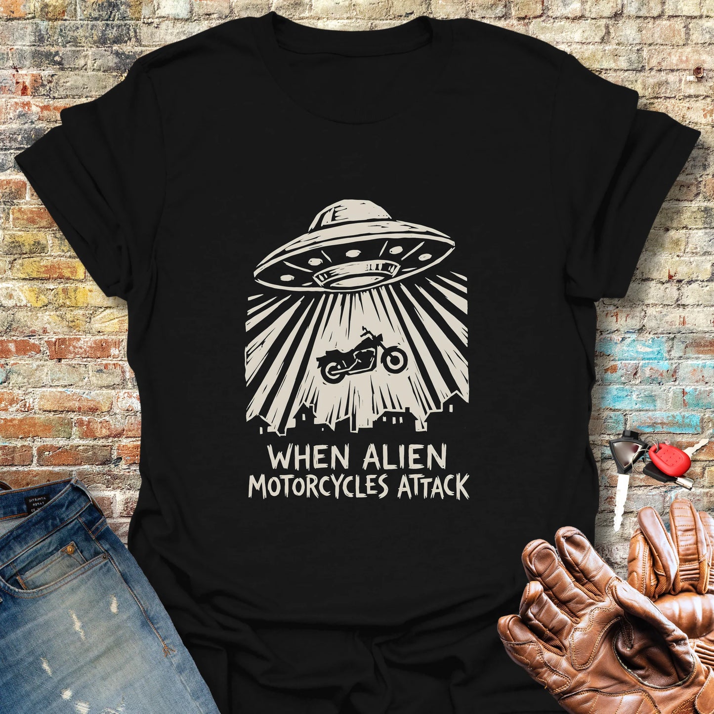 Alien Motorcycles Attack T-Shirt - Black