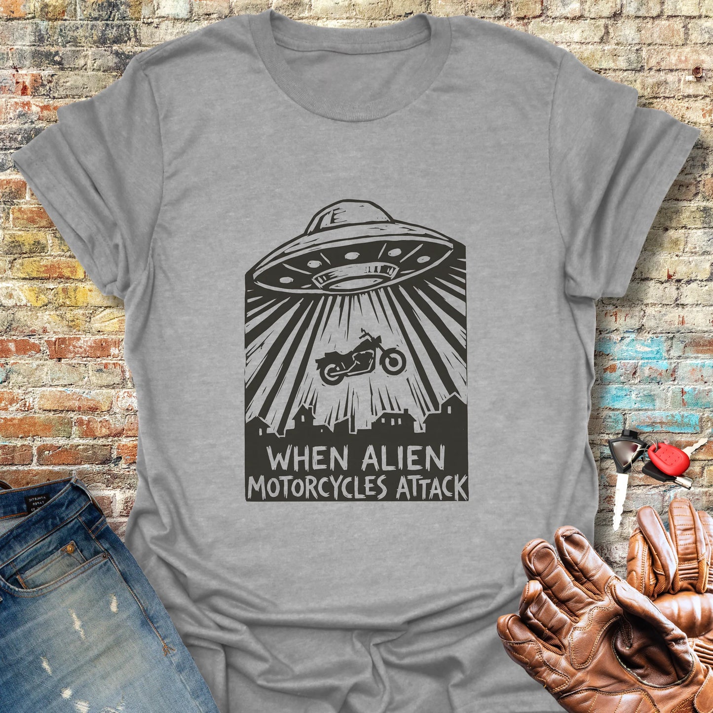 Alien Motorcycles Attack T-Shirt - Sport Grey