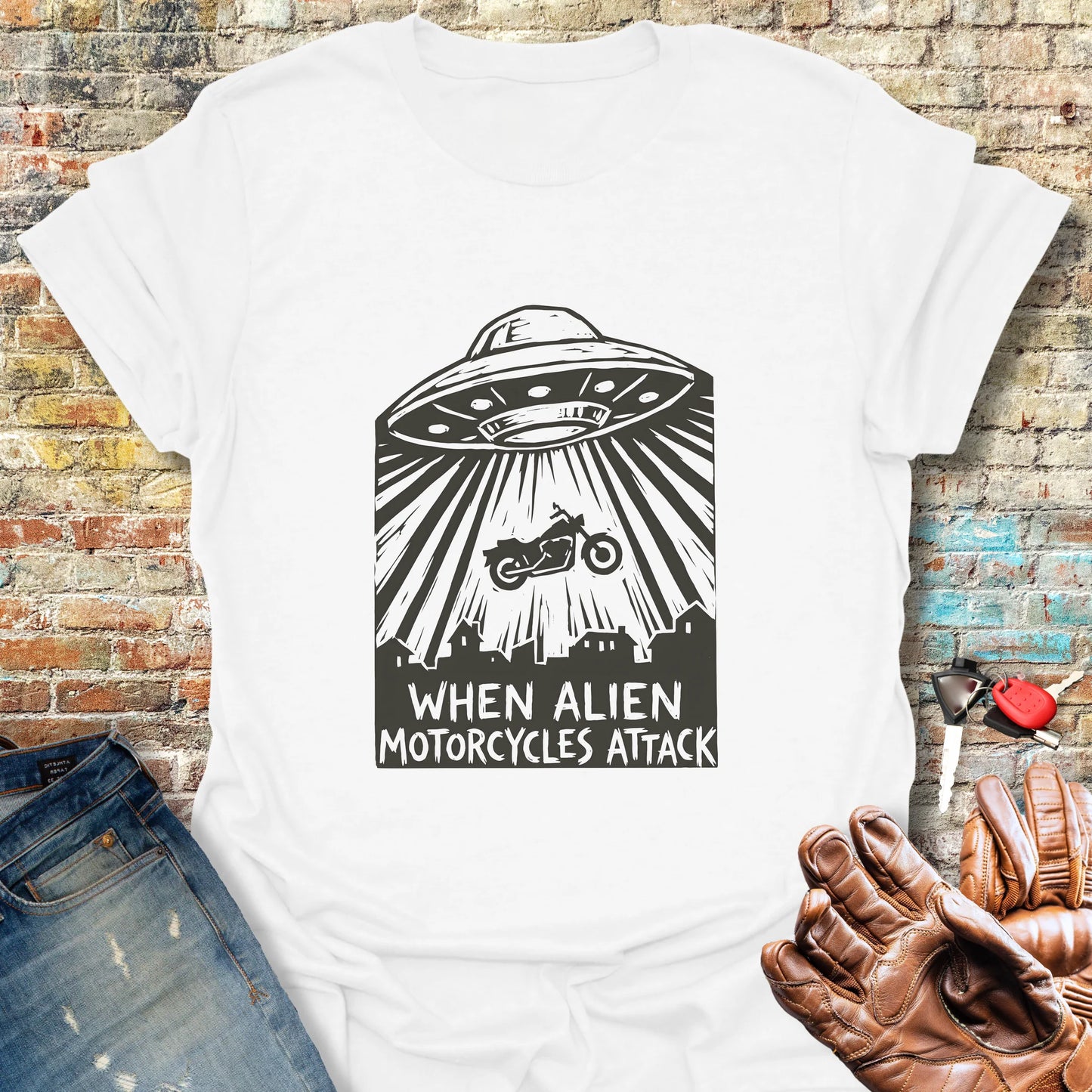 Alien Motorcycles Attack T-Shirt - White