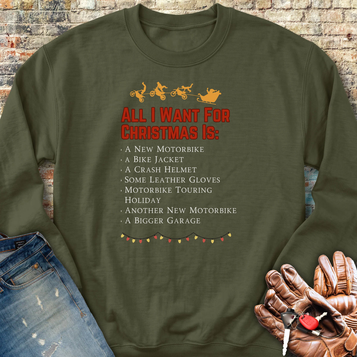 All I Want For Christmas Sweatshirt - Military Green