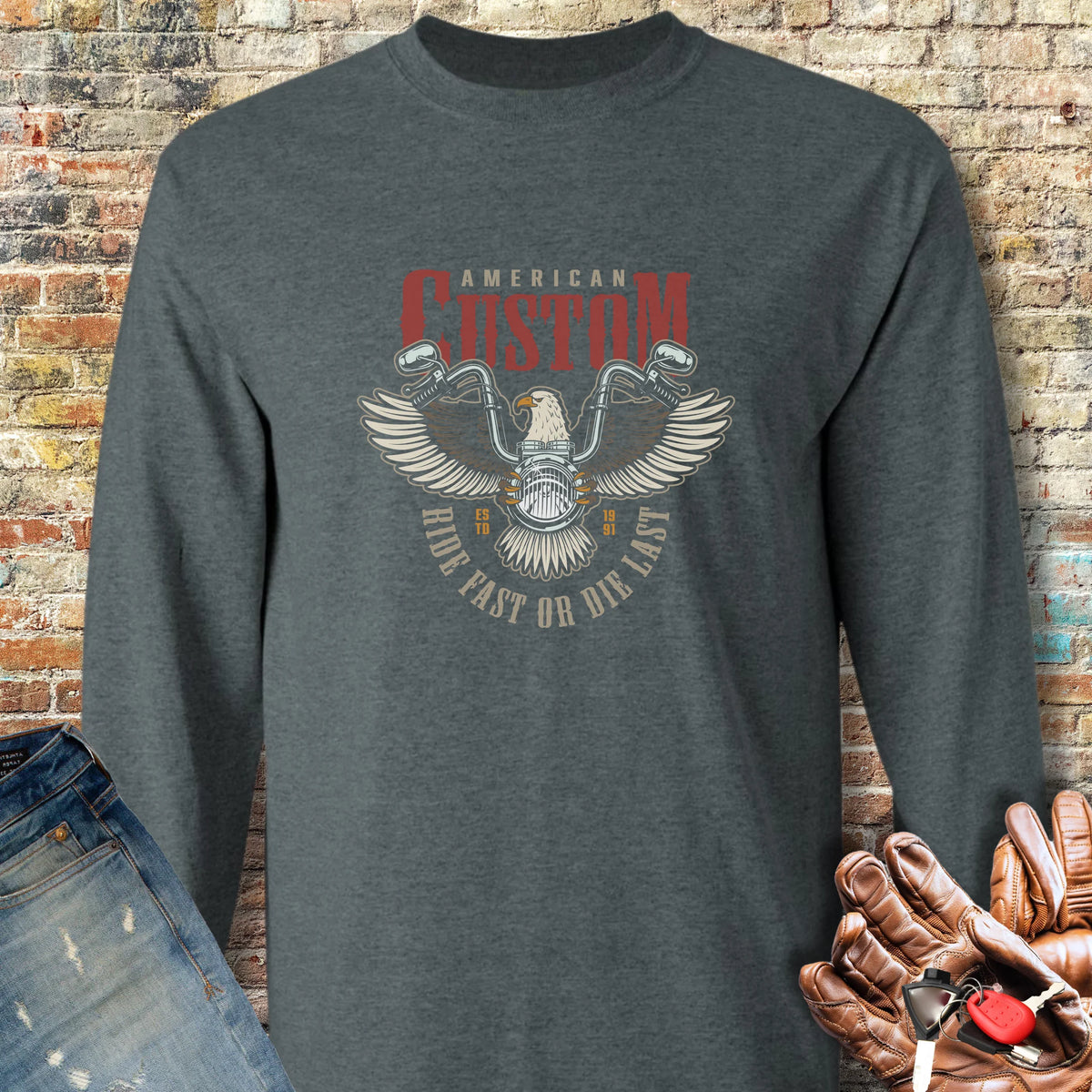 American Custom Long Sleeve T-Shirt - Dark Heather