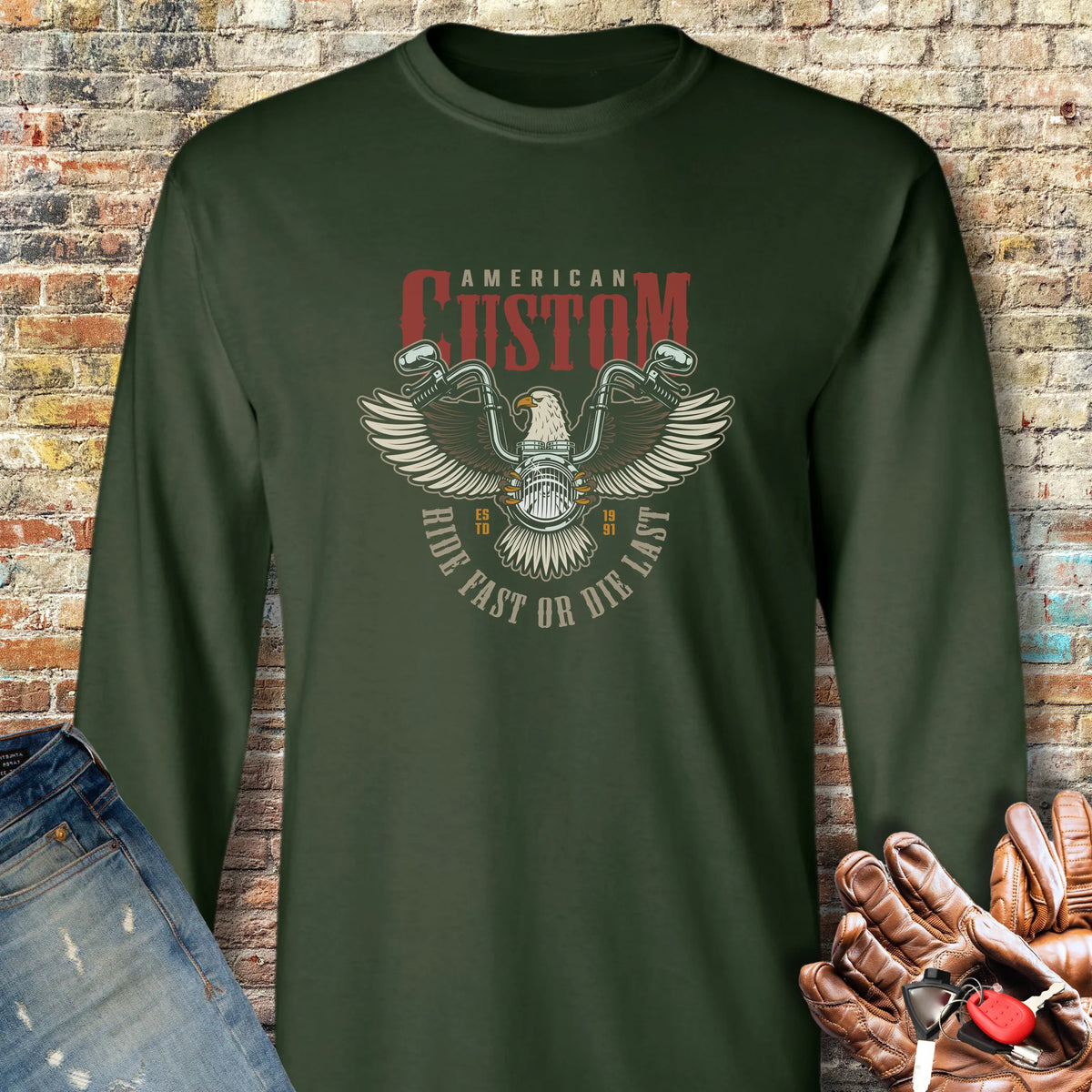 American Custom Long Sleeve T-Shirt - Forest Green