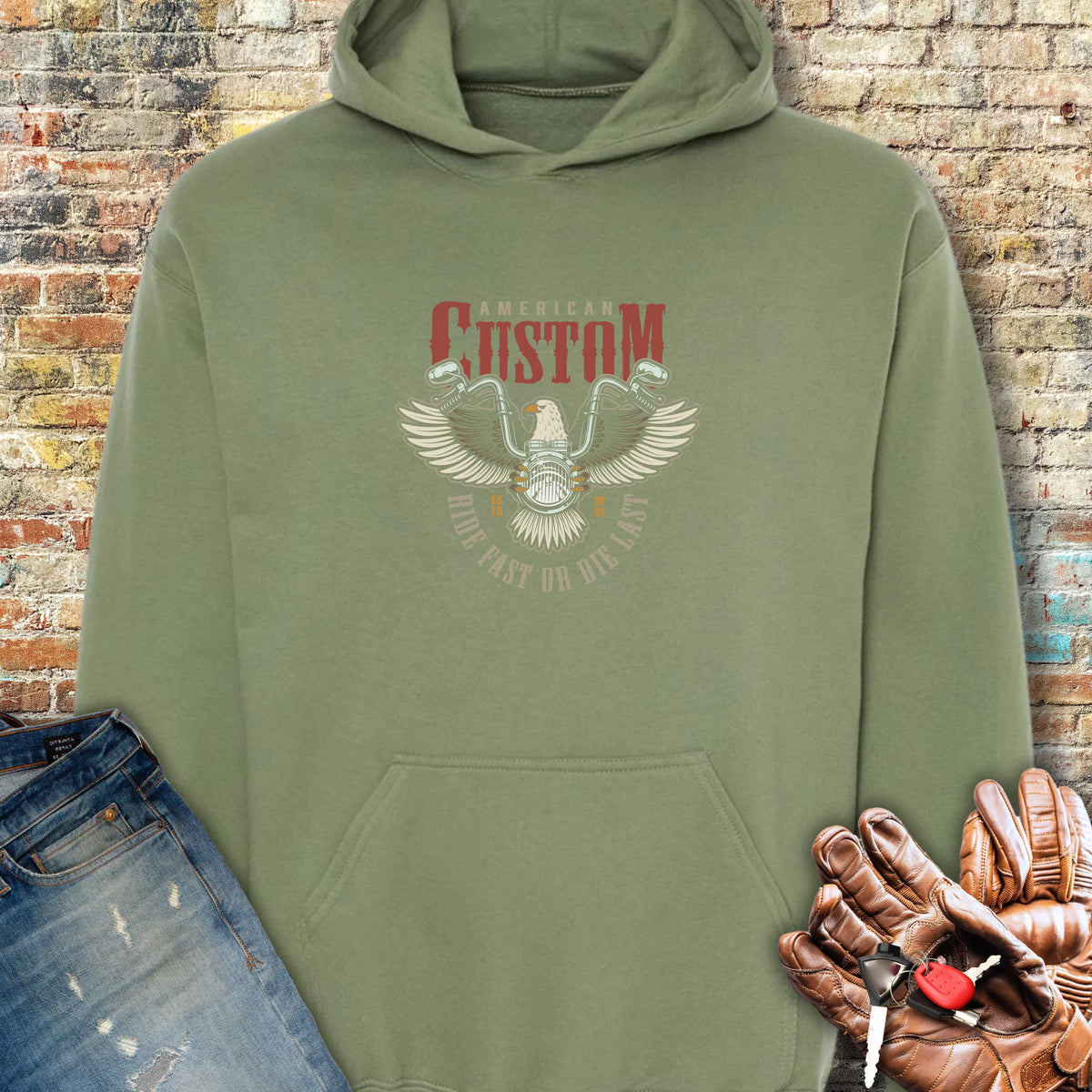 American Custom Hoodie - Military Green