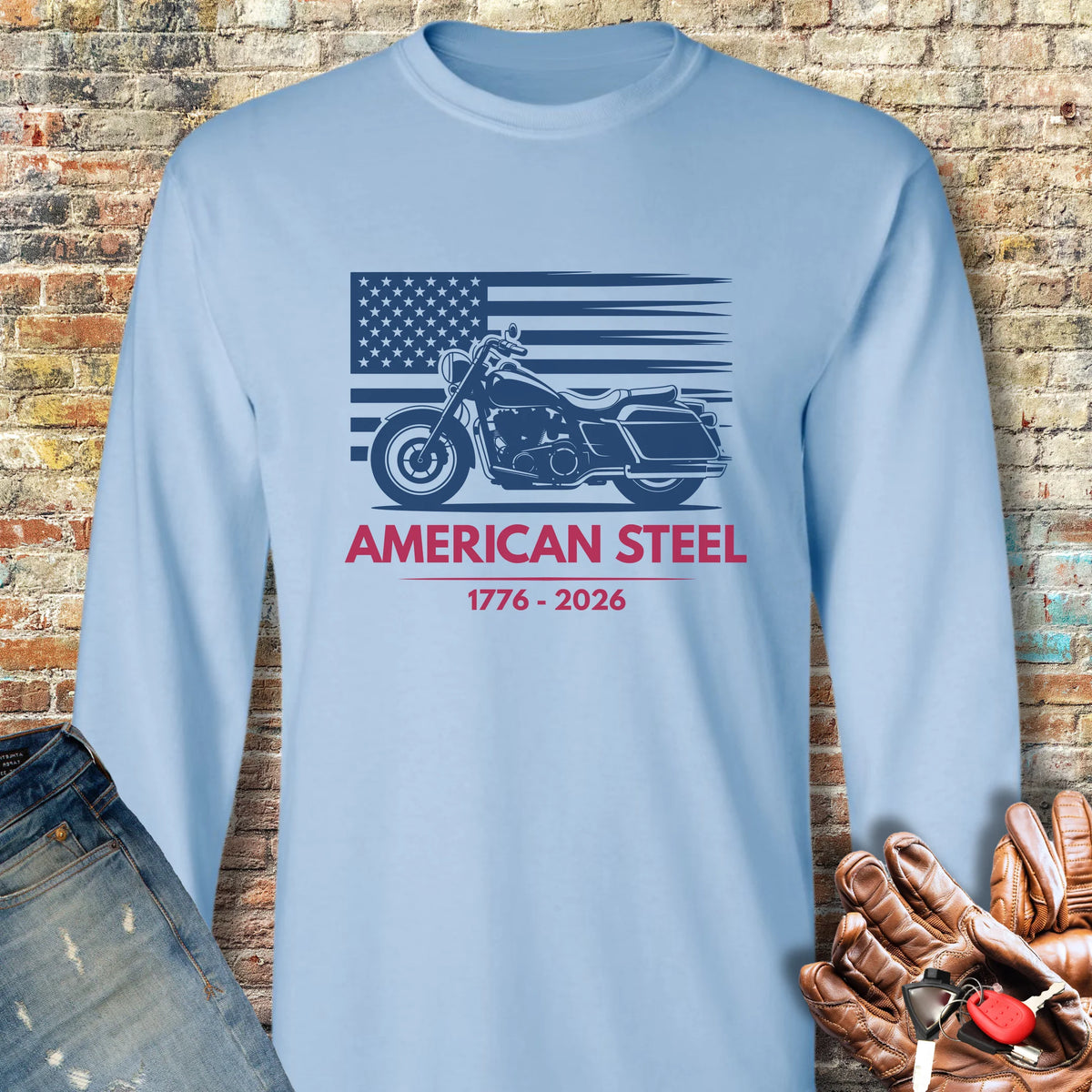 American Steel 250th Long Sleeve T-Shirt - Light Blue