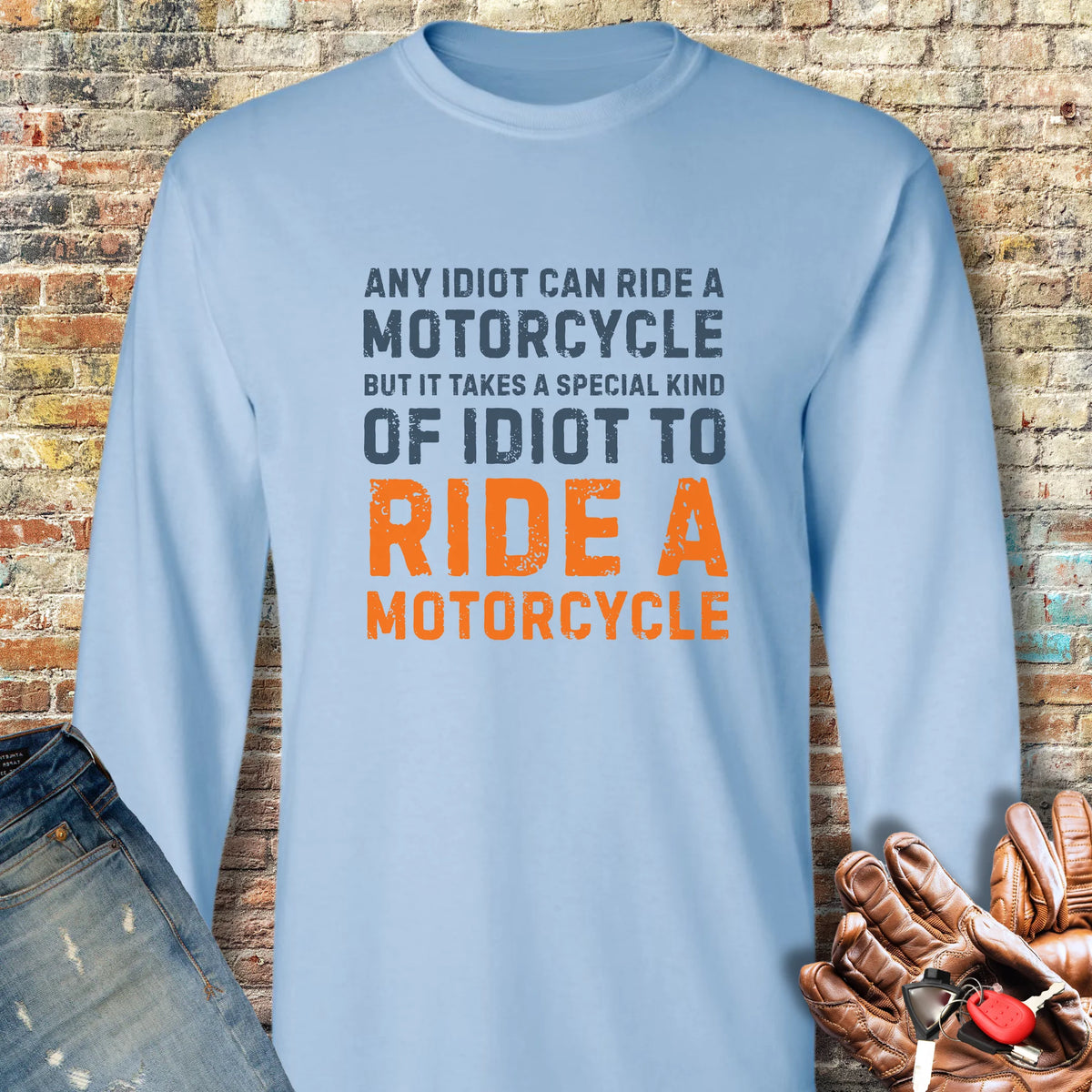 Any Idiot Long Sleeve T-Shirt - Light Blue