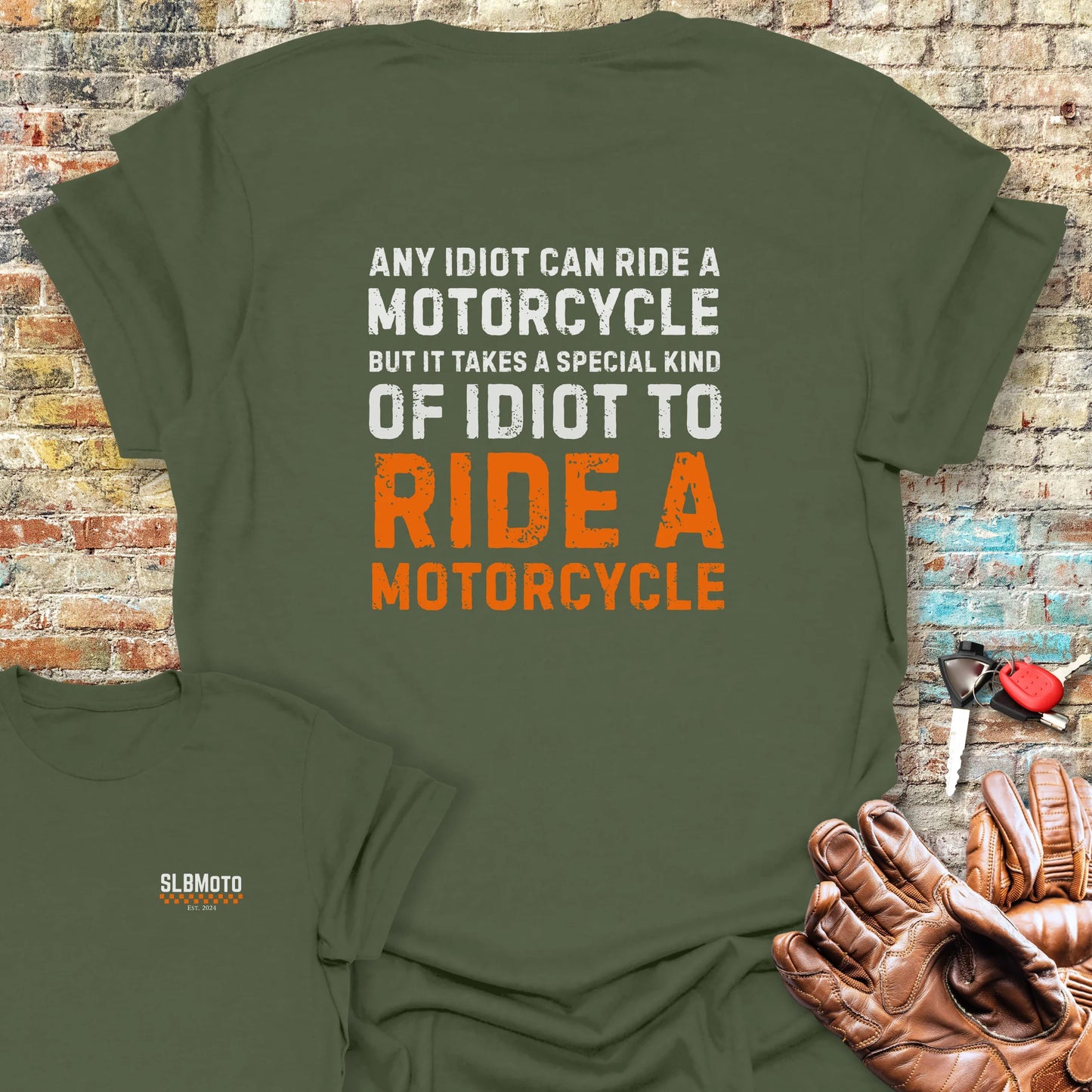Any Idiot Back Print T-Shirt - Military Green