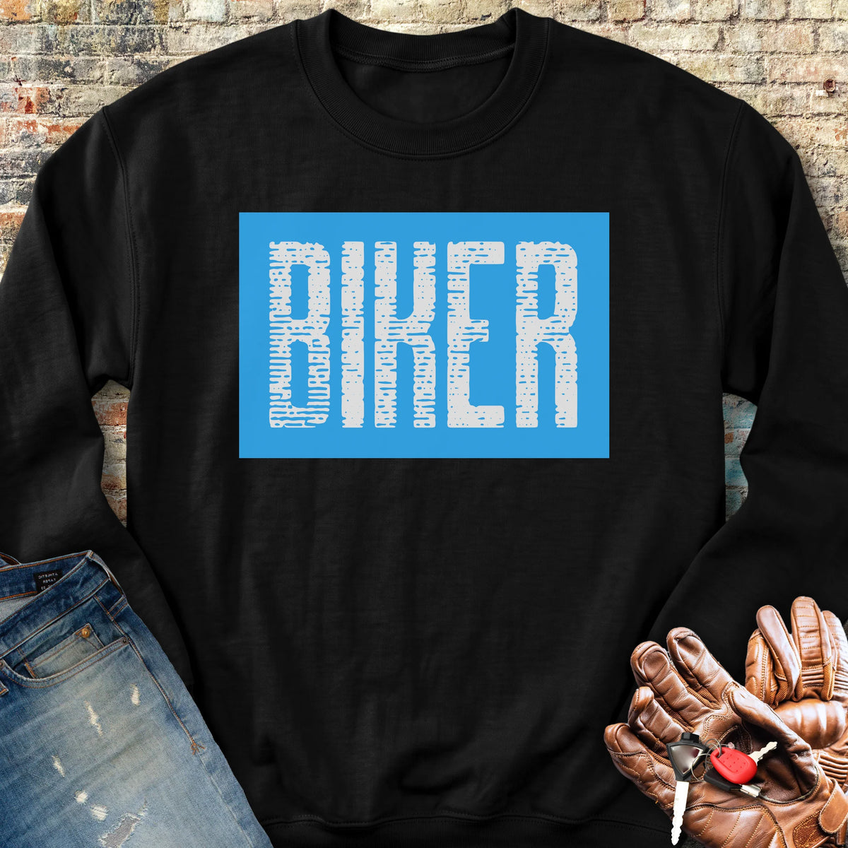 Biker In Blue Sweatshirt - Black