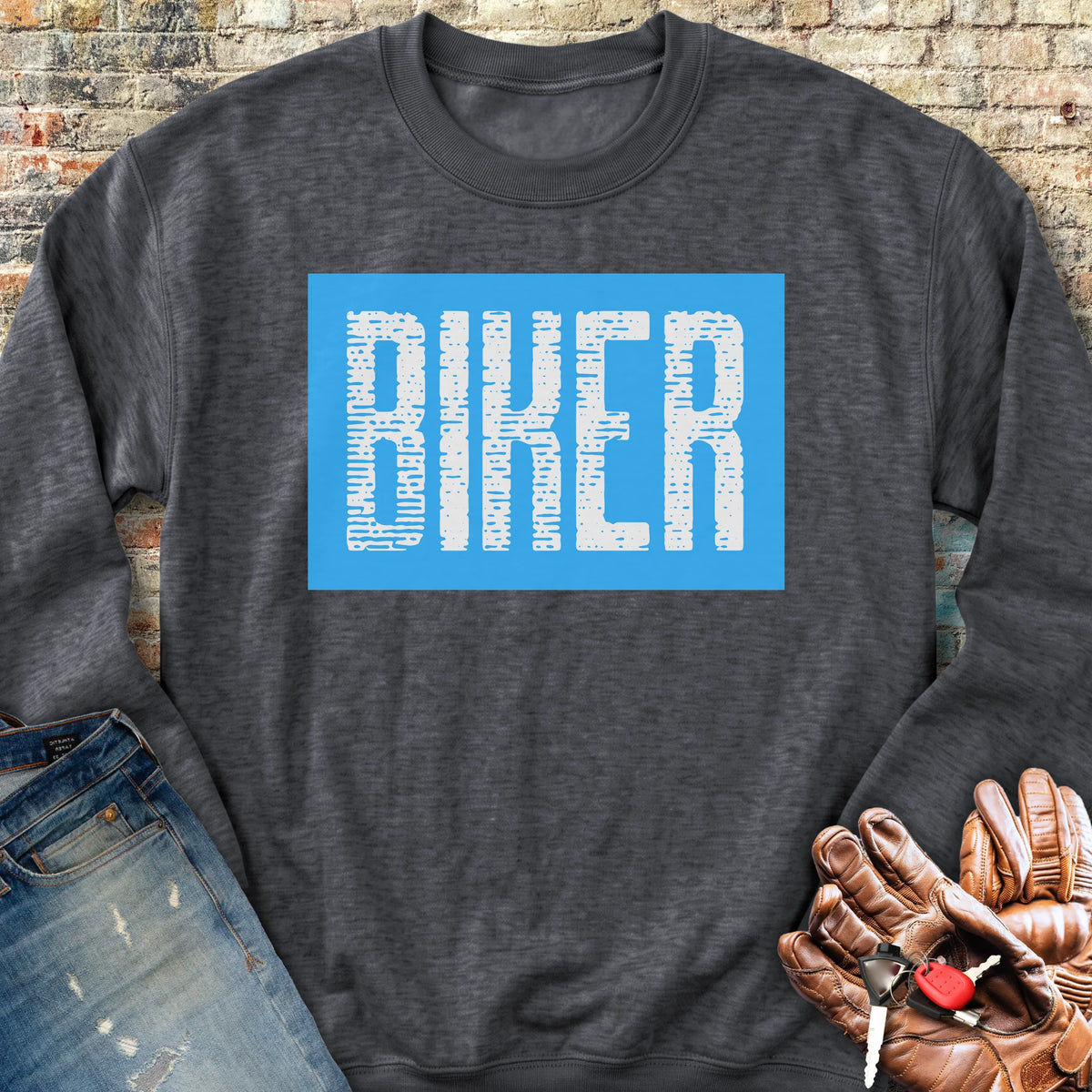 Biker In Blue Sweatshirt - Dark Heather