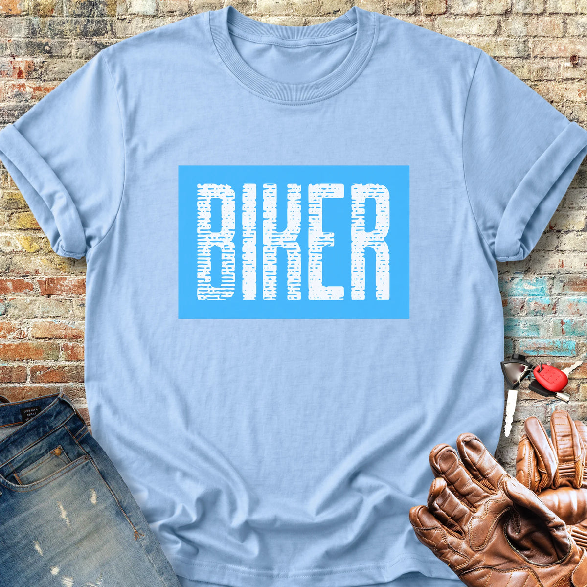 Biker In Blue Classic T-Shirt - Light Blue