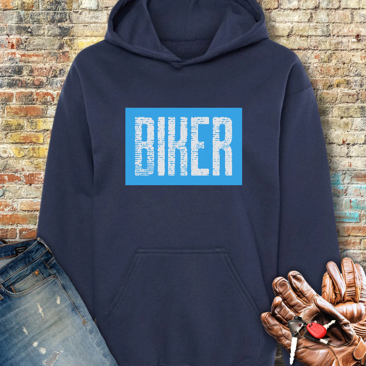 Biker In Blue Hoodie - Navy