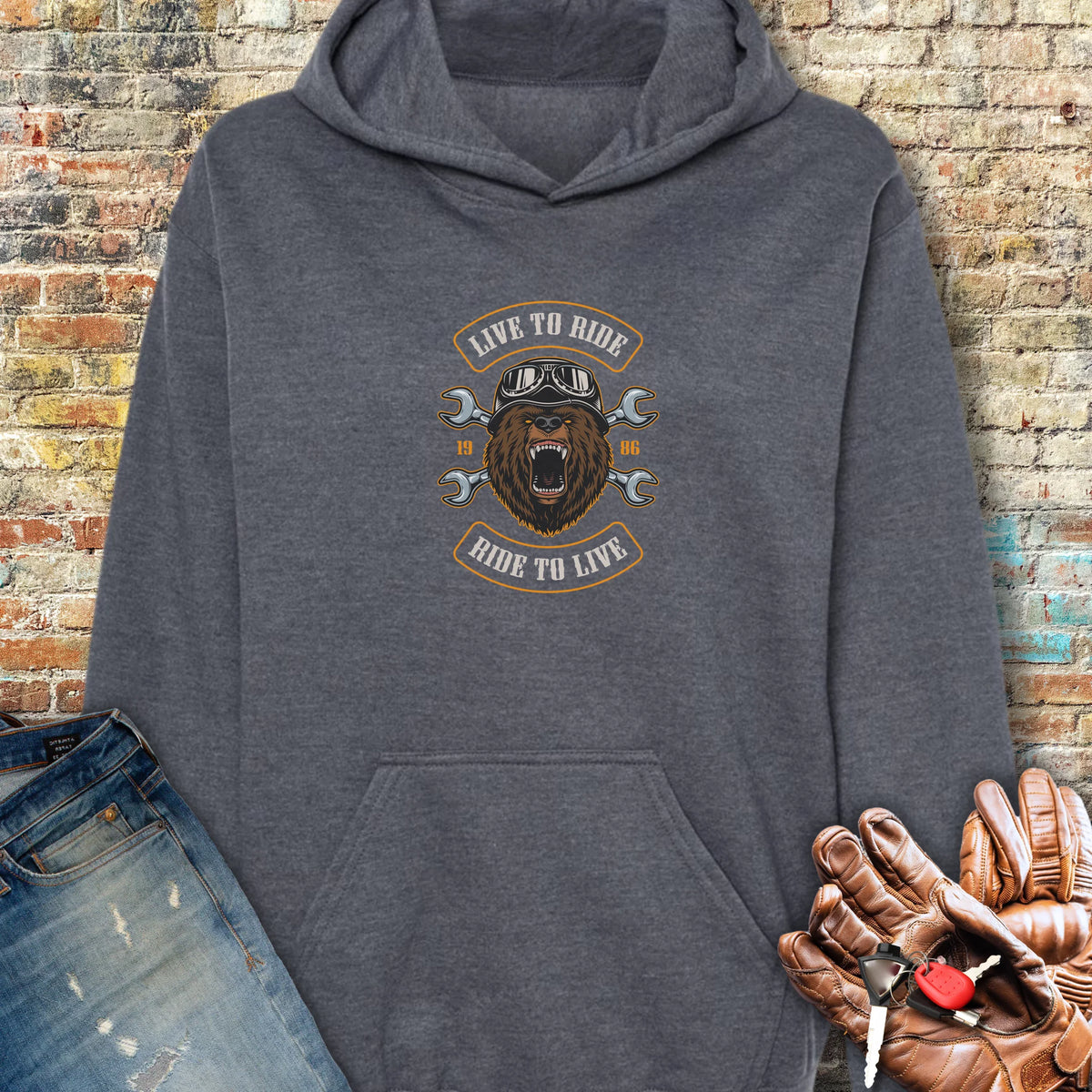 Bear Hoodie - Dark Heather