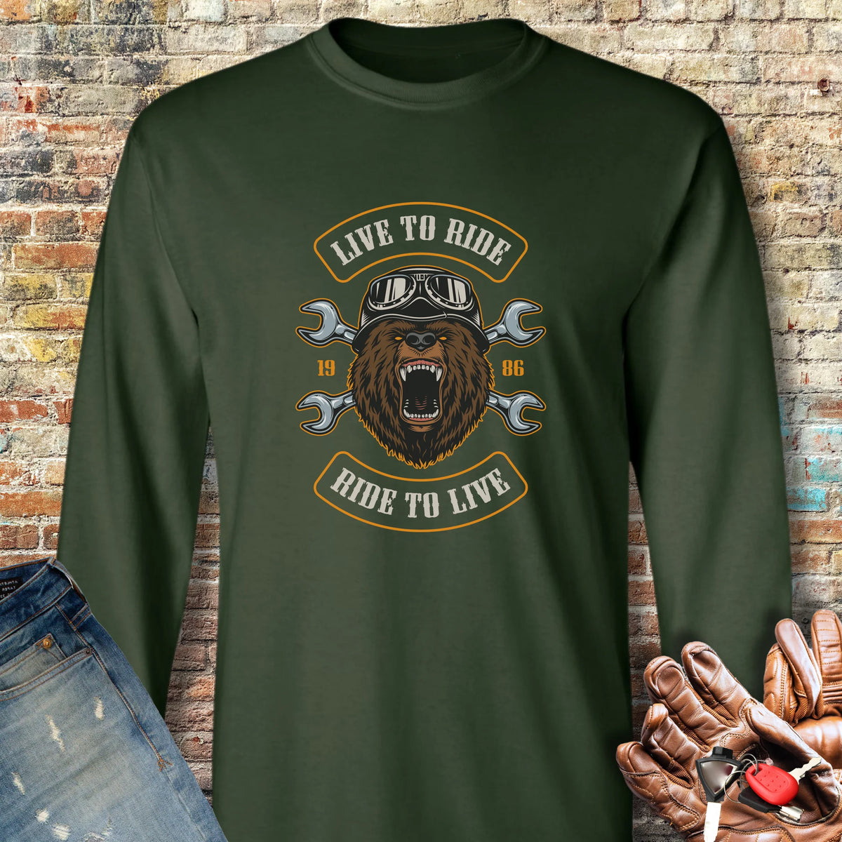 Bear Long Sleeve T-Shirt - Forest Green