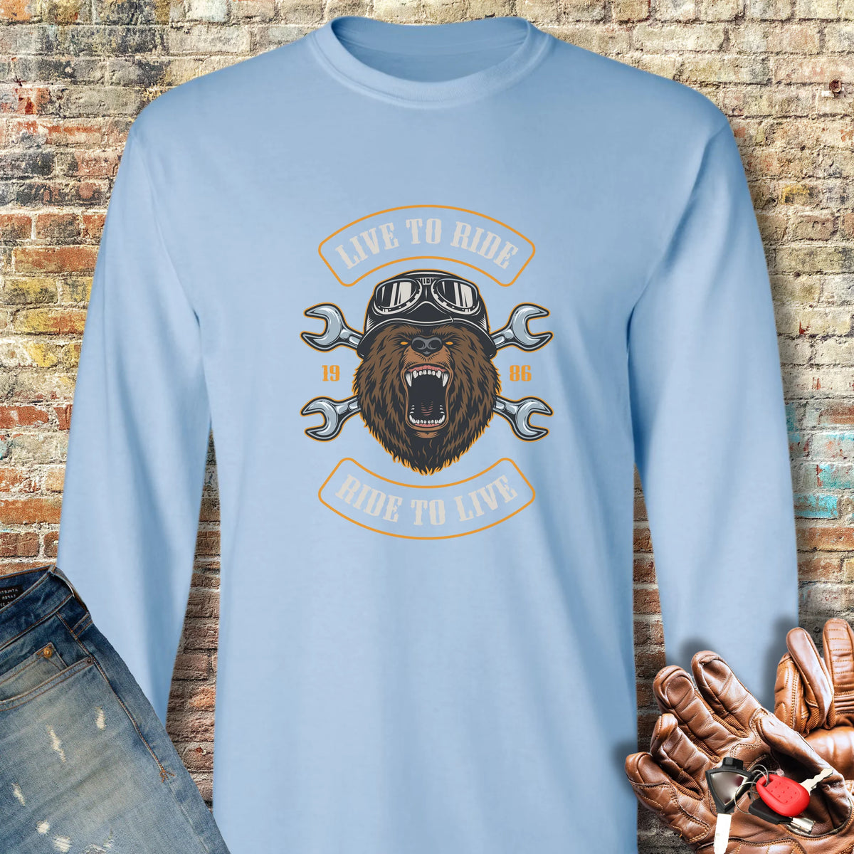 Bear Long Sleeve T-Shirt - Light Blue