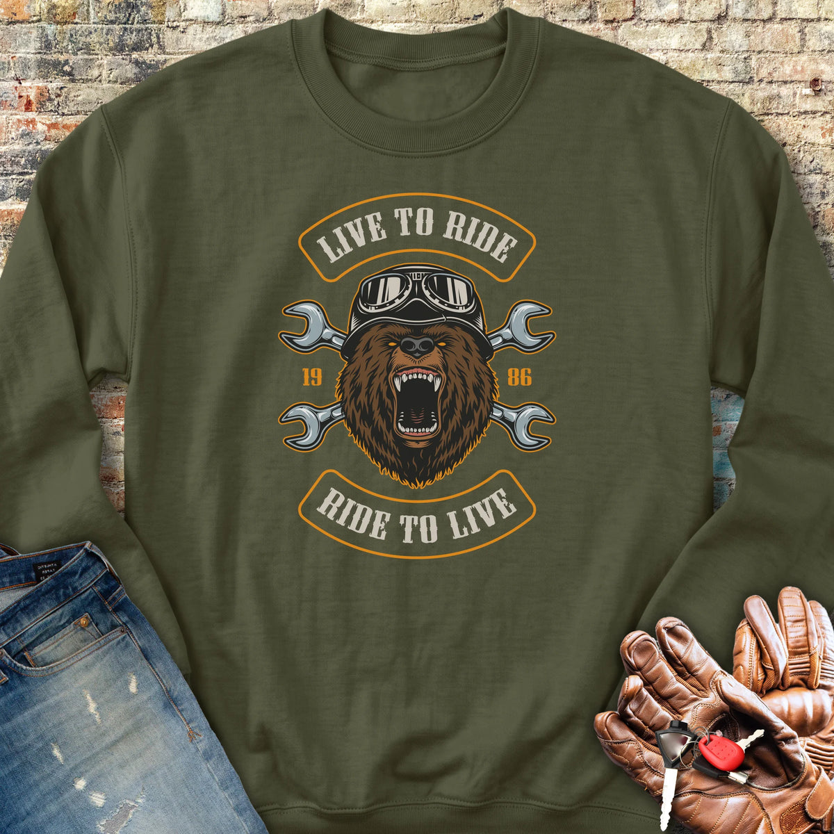 Bear Sweatshirt - Military Green