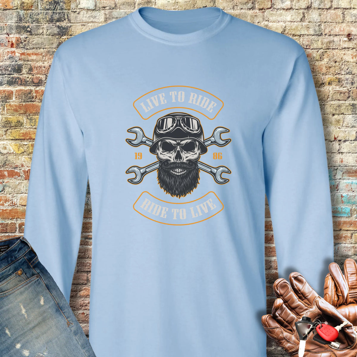 Beard Long Sleeve T-Shirt - Light Blue