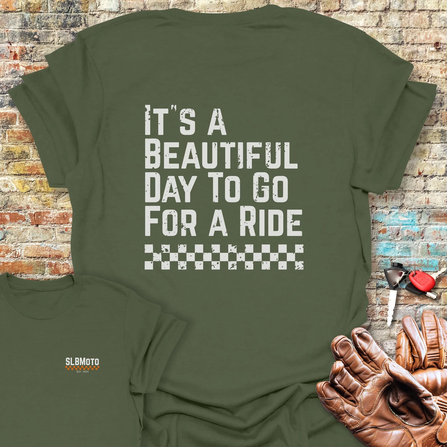 Beautiful Day Back Print T-Shirt - Military Green