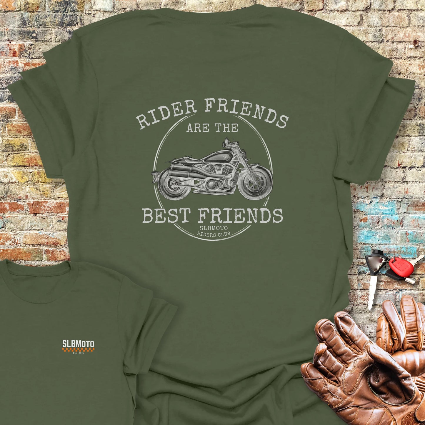 Best Friends Back Print T-Shirt - Military Green