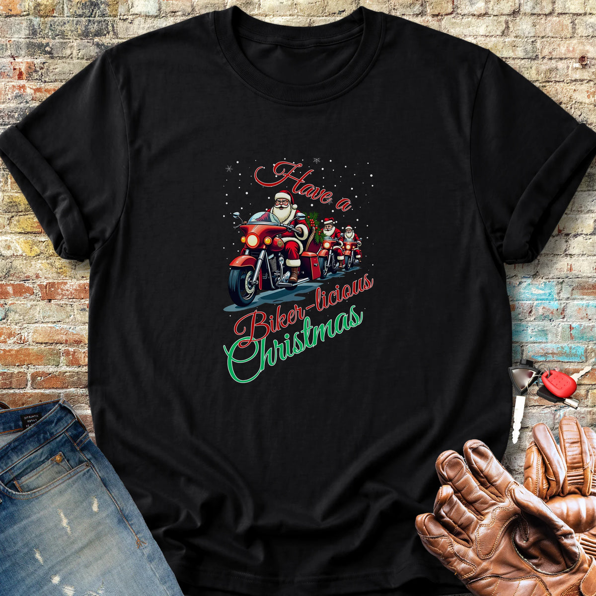 Biker-licious Christmas Classic T-Shirt - Black