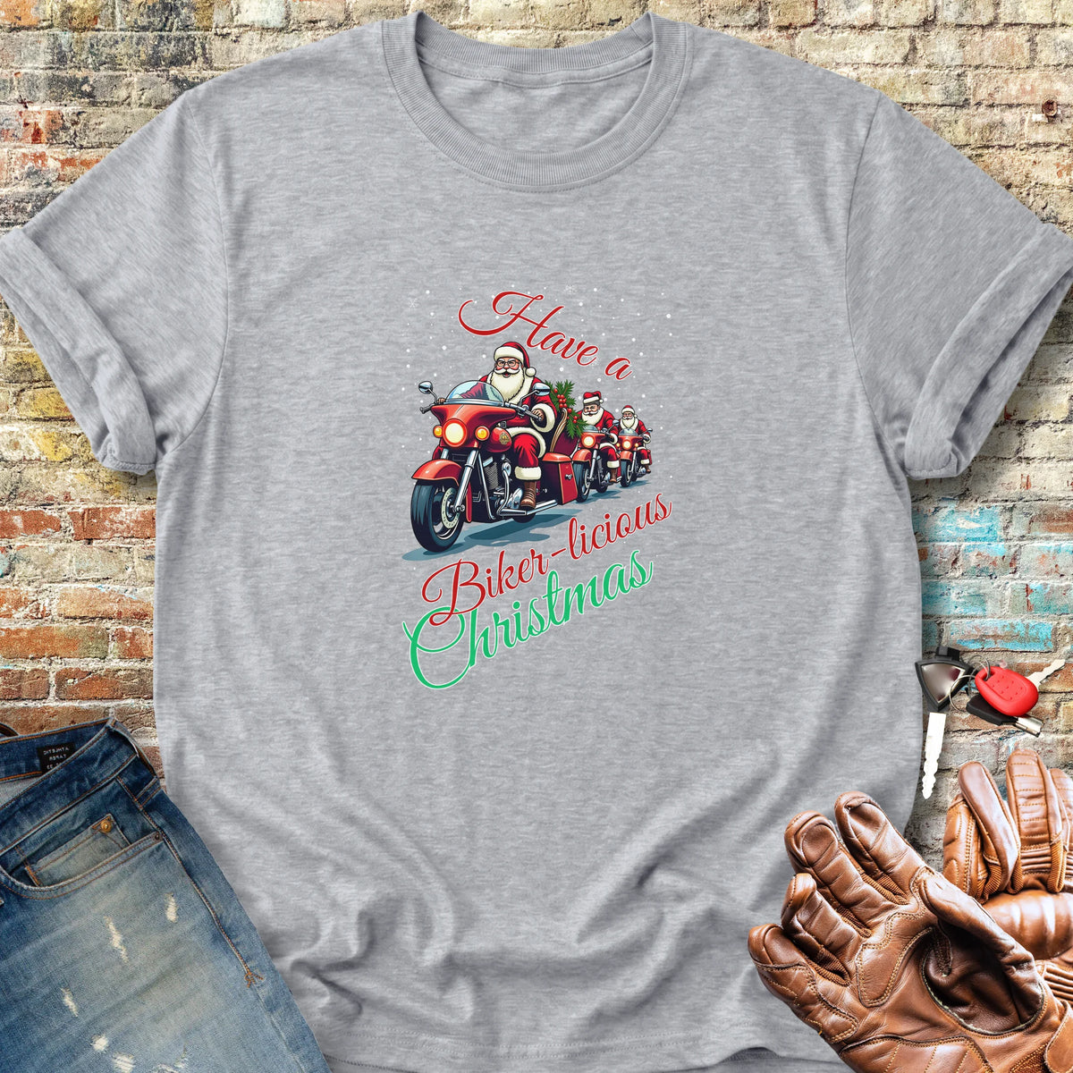 Biker-licious Christmas Classic T-Shirt - Sport Grey