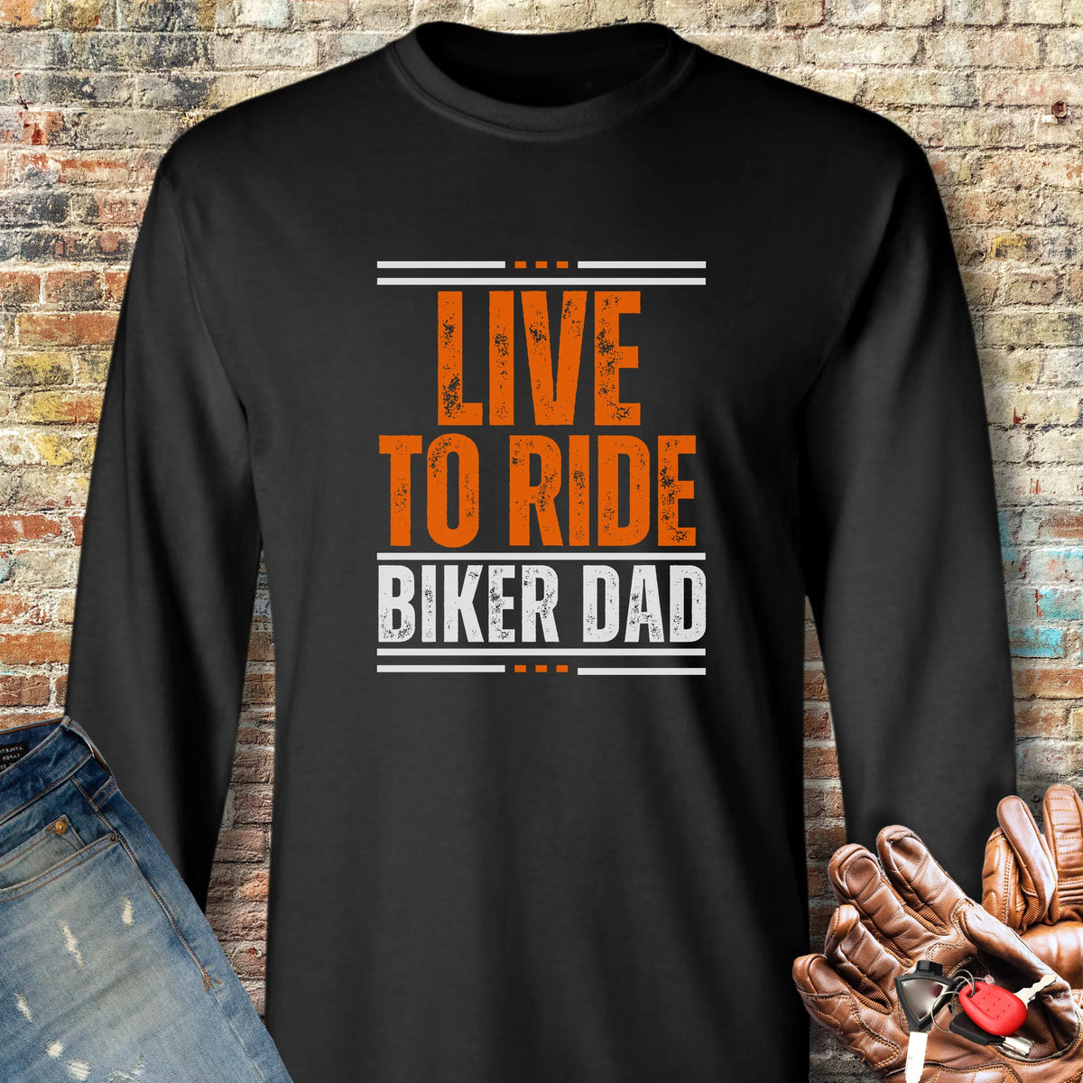 Biker Dad Long Sleeve T-Shirt - Black