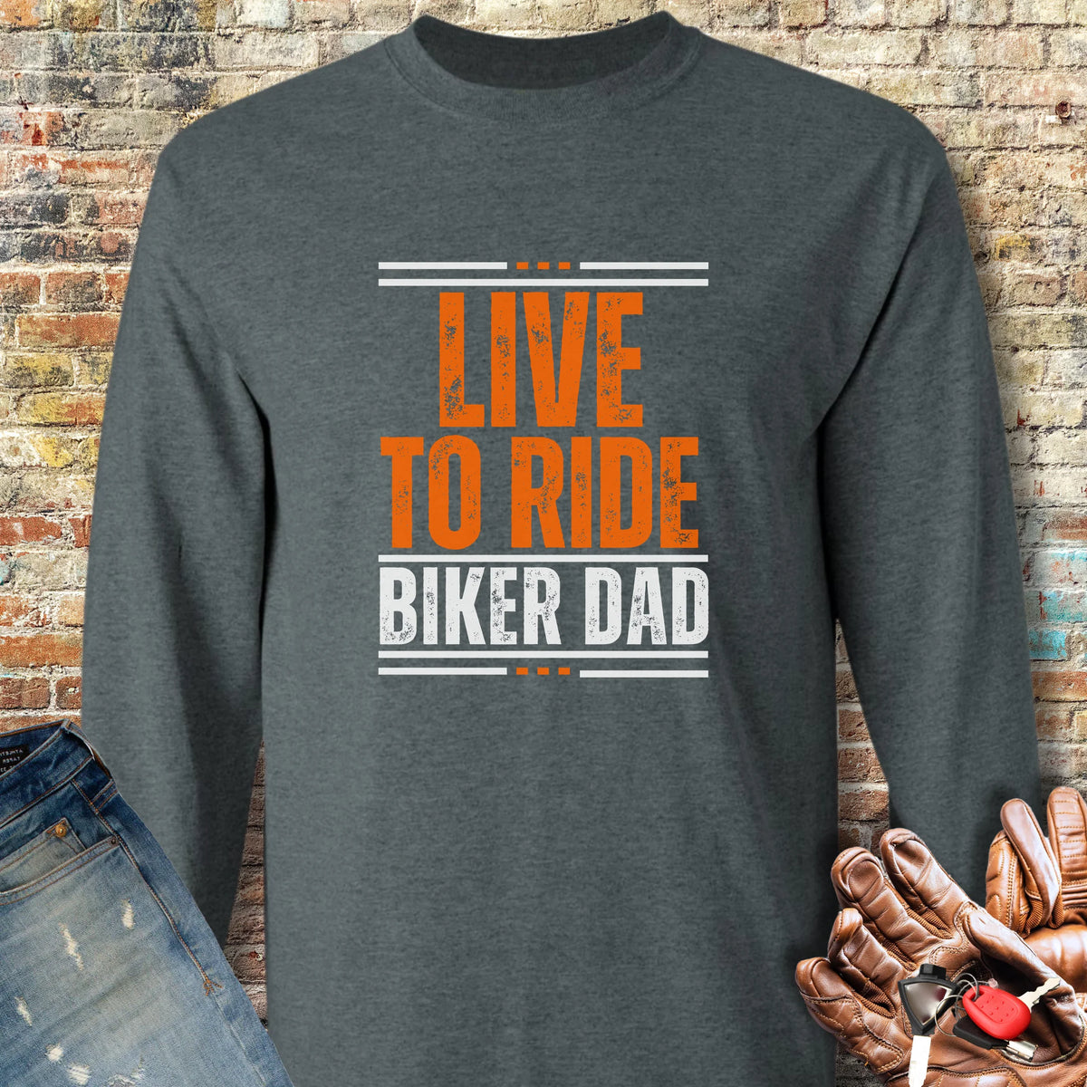 Biker Dad Long Sleeve T-Shirt - Dark Heather