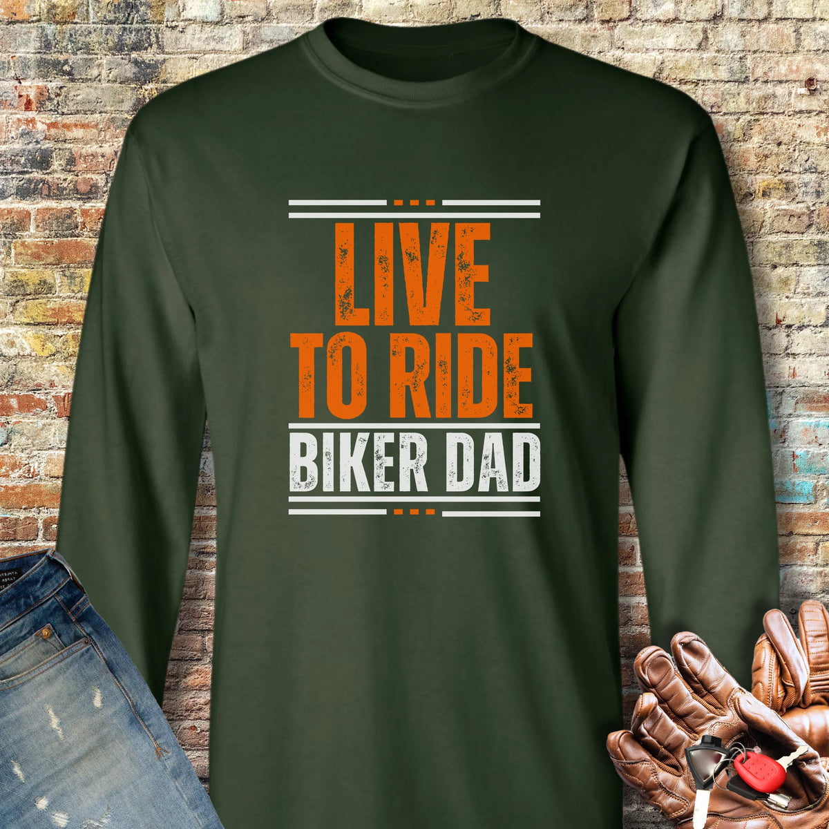 Biker Dad Long Sleeve T-Shirt - Forest Green